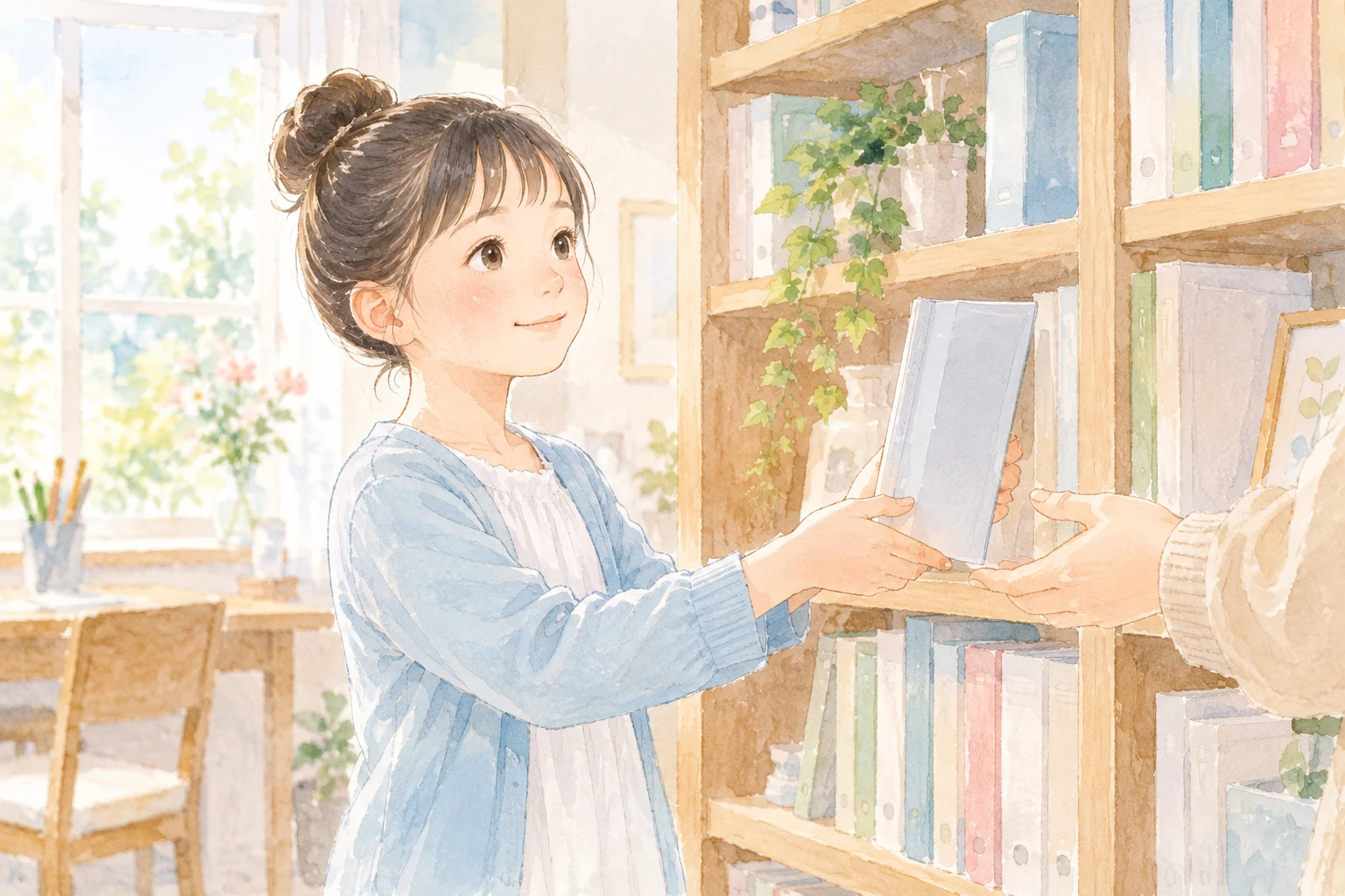 架空の親子を描いた温かな水彩挿絵：1月になるまで迷った第一志望