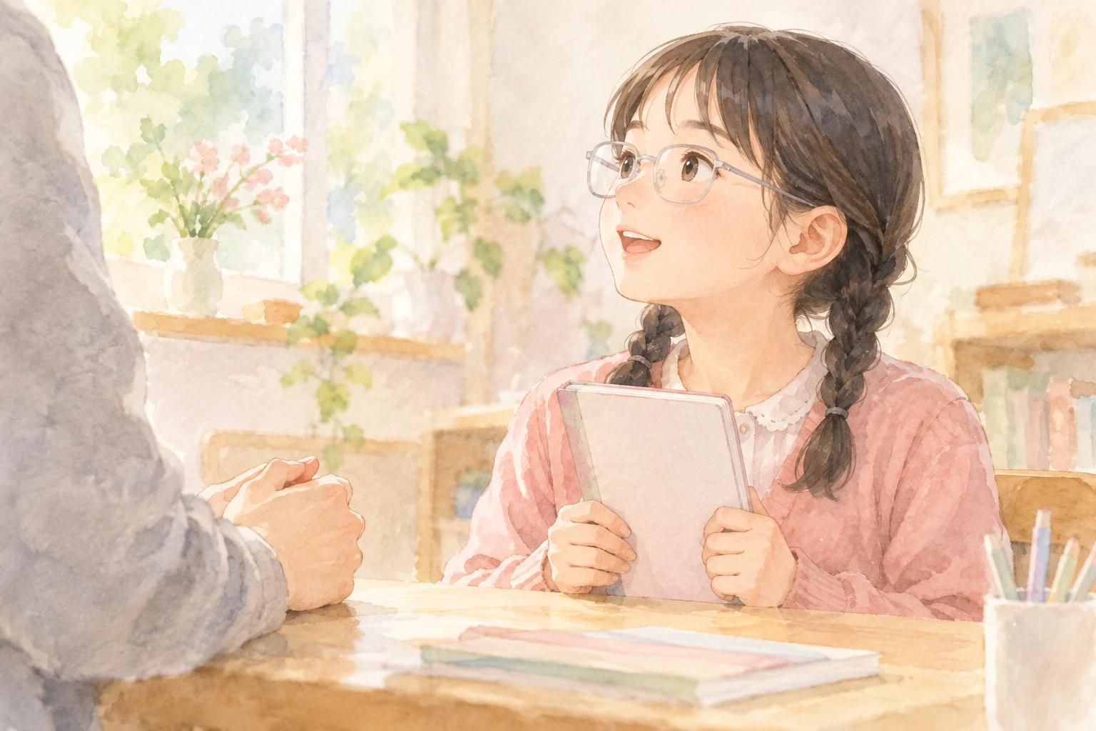 架空の親子を描いた温かな水彩挿絵：最後まで娘を信じて―――算数を武器に掴んだ合格