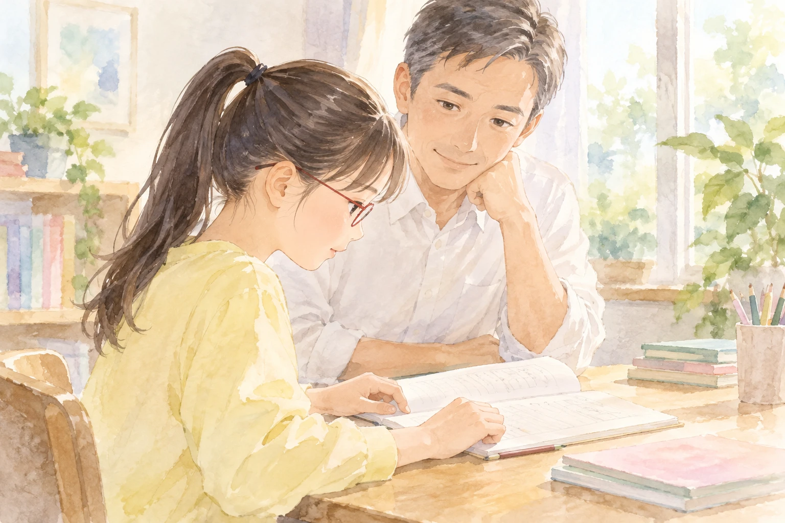 架空の親子を描いた温かな水彩挿絵：娘が教えてくれた「本当の成長」
