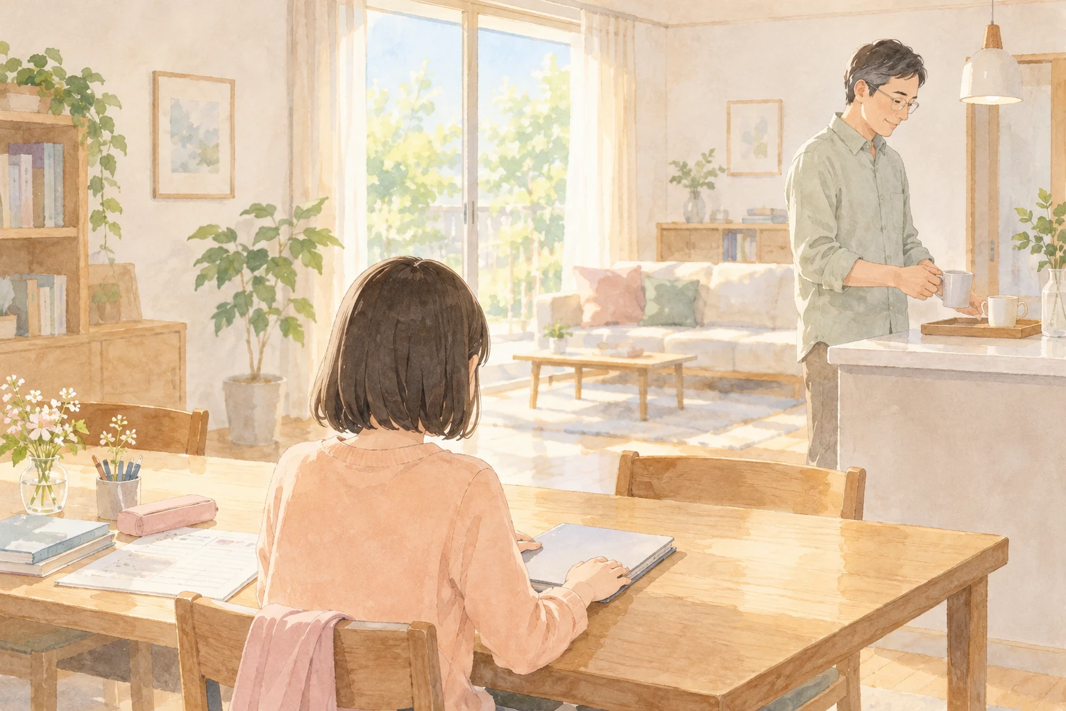 架空の親子を描いた温かな水彩挿絵：偏差値55-60帯を主戦場に4戦全勝した戦略と実践