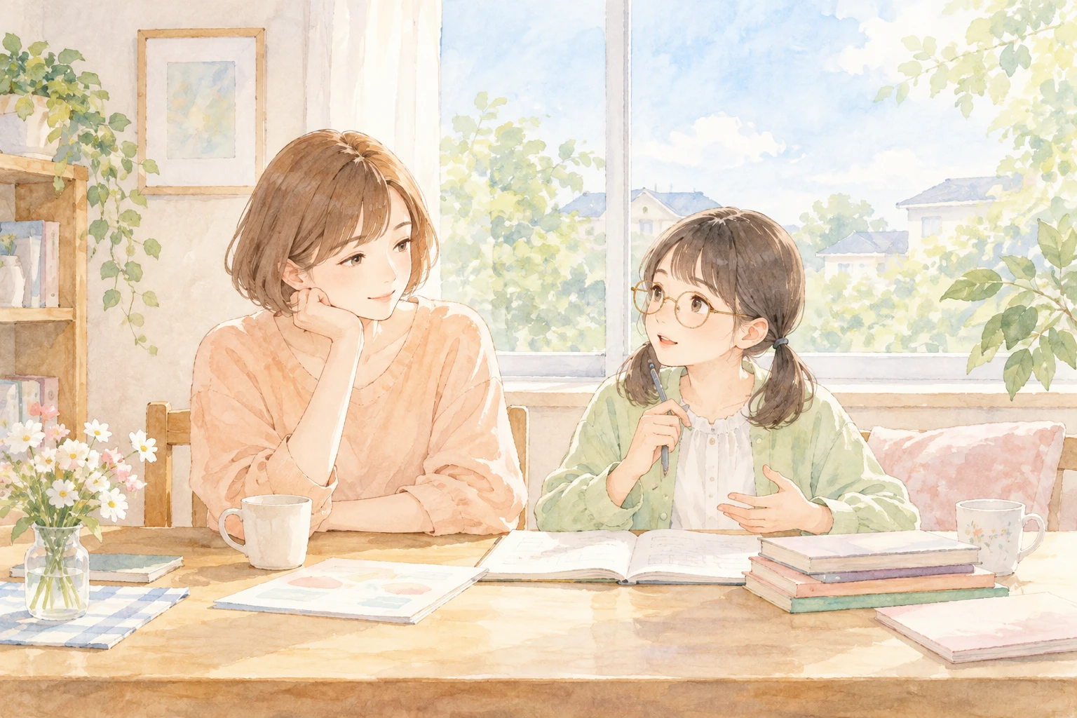 架空の親子を描いた温かな水彩挿絵：合格へつながる不合格