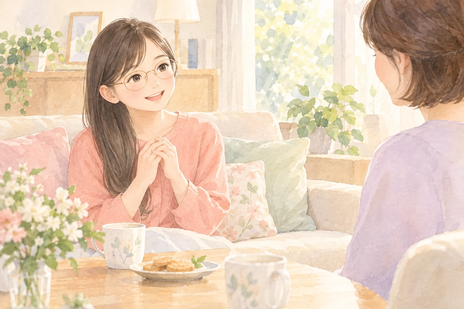 架空の親子を描いた温かな水彩挿絵：受験させてくれてありがとう