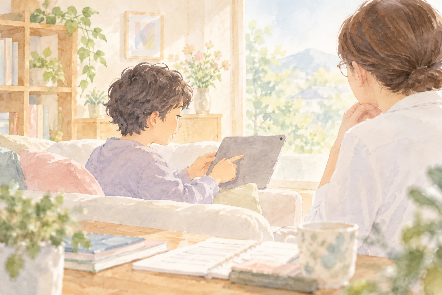 架空の親子を描いた温かな水彩挿絵：子どもの選択を信じて・・・