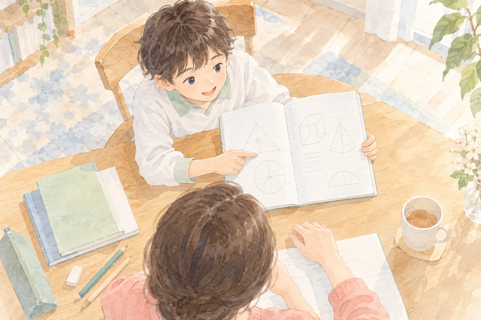 架空の親子を描いた温かな水彩挿絵：小さな縁がつないだ大きな成長