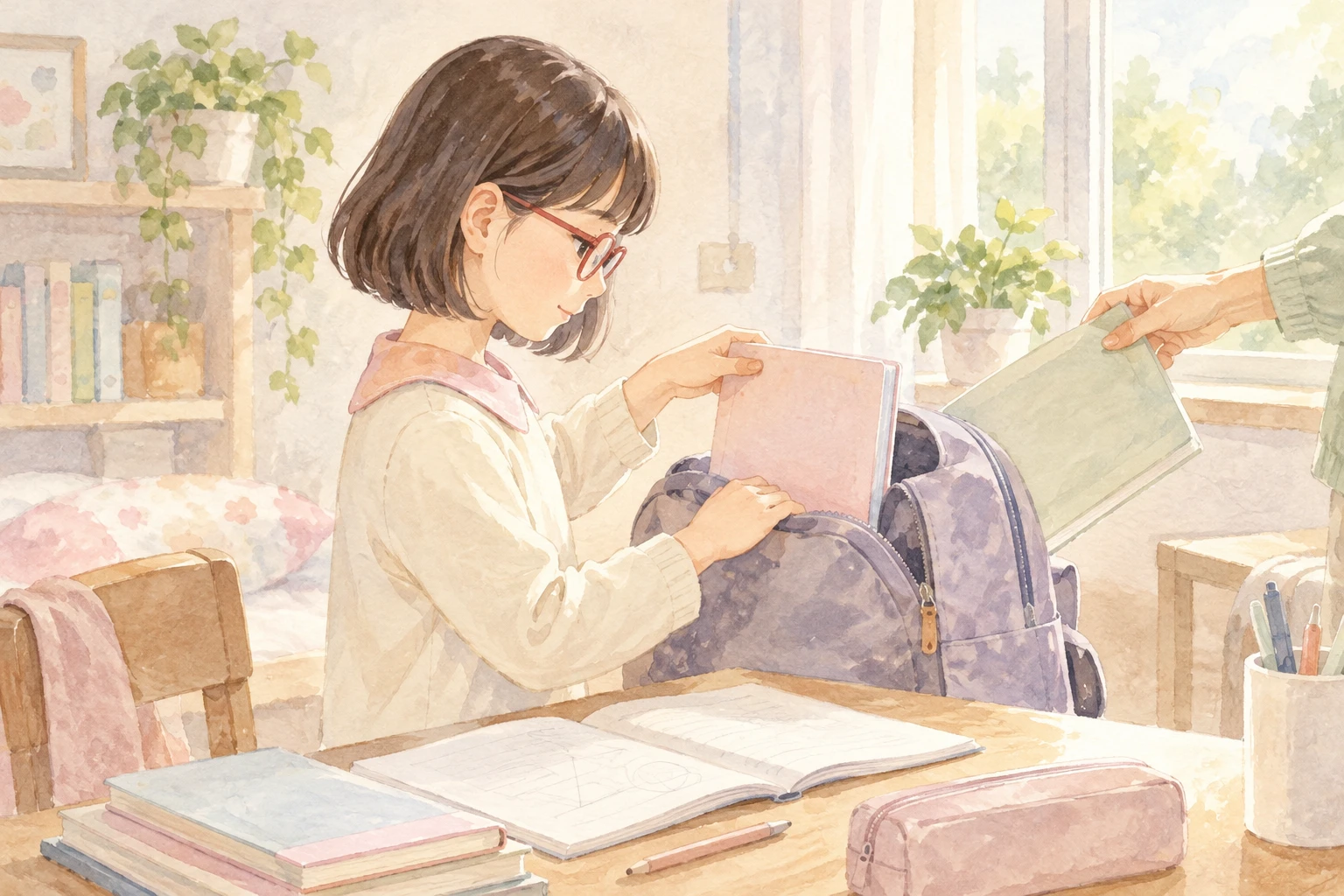 架空の親子を描いた温かな水彩挿絵：最後まで戦い続けること