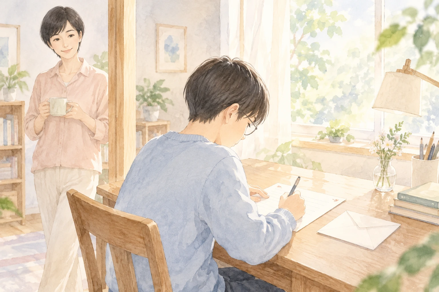 架空の親子を描いた温かな水彩挿絵：夢の挫折と、そのままを受け入れるということ