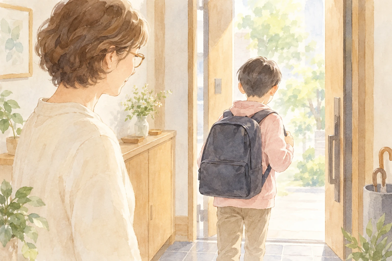 架空の親子を描いた温かな水彩挿絵：早稲田中学への道