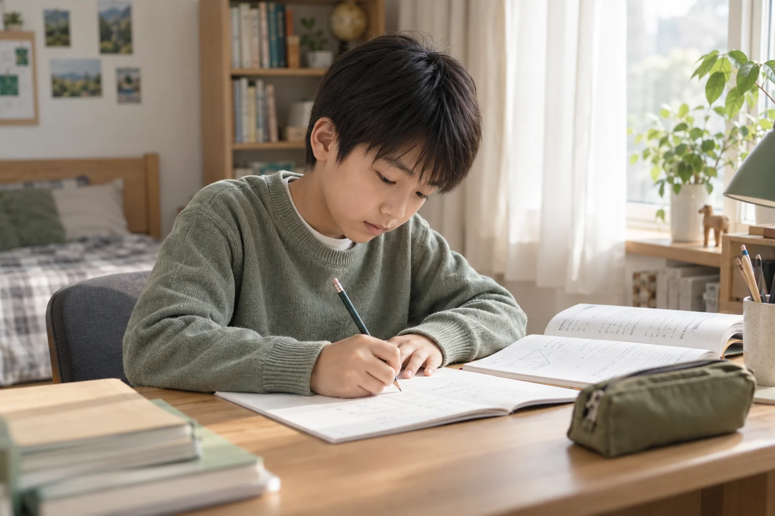 机で過去問に集中して取り組む受験生
